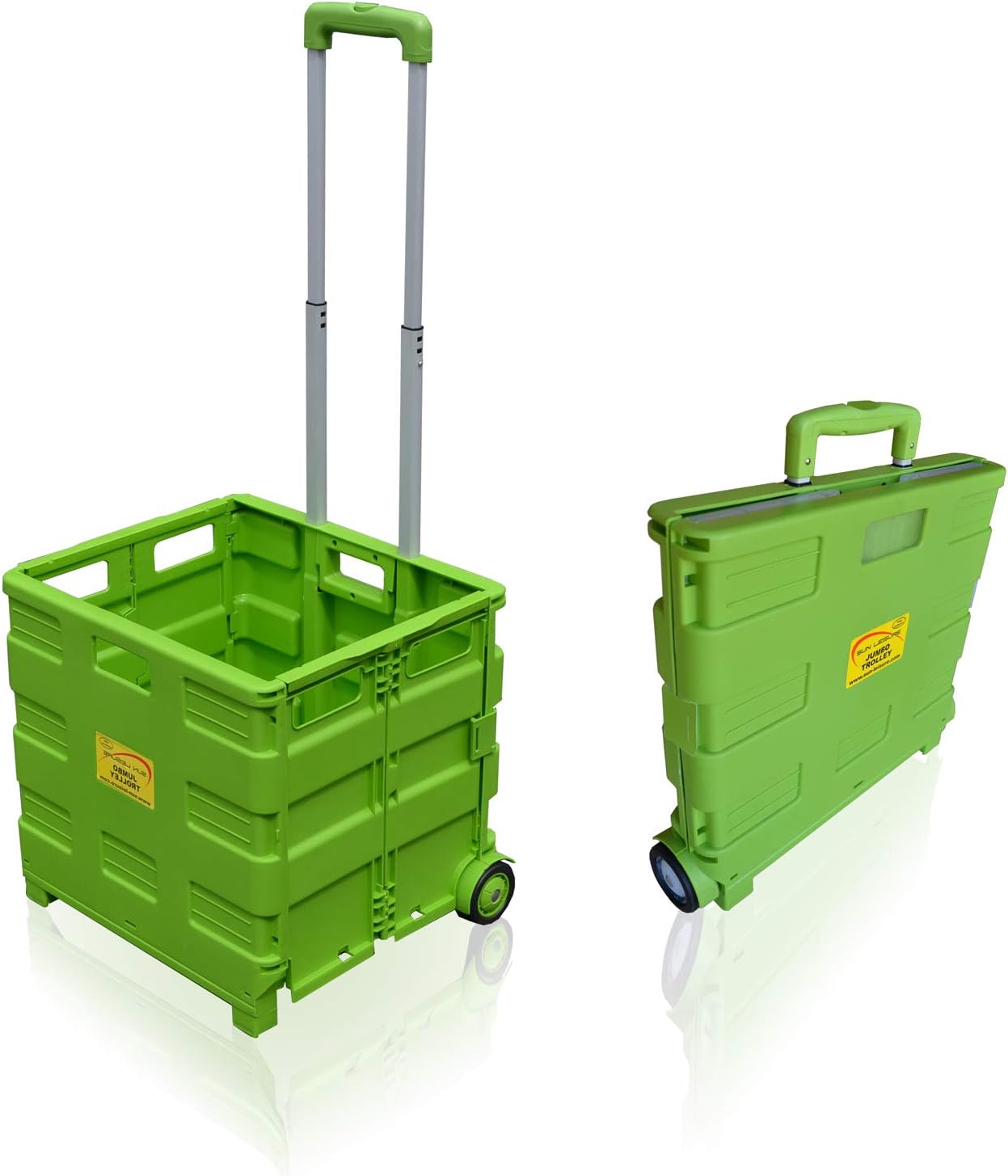 Pack and Go Folding Shopping Trolley, With Wheels, Capacity 40kg, Good for Shopping, Camping, Fishing, Festival, Cart, Trolley, Optional Lid (Green Trolley) – Sun Leisure®
