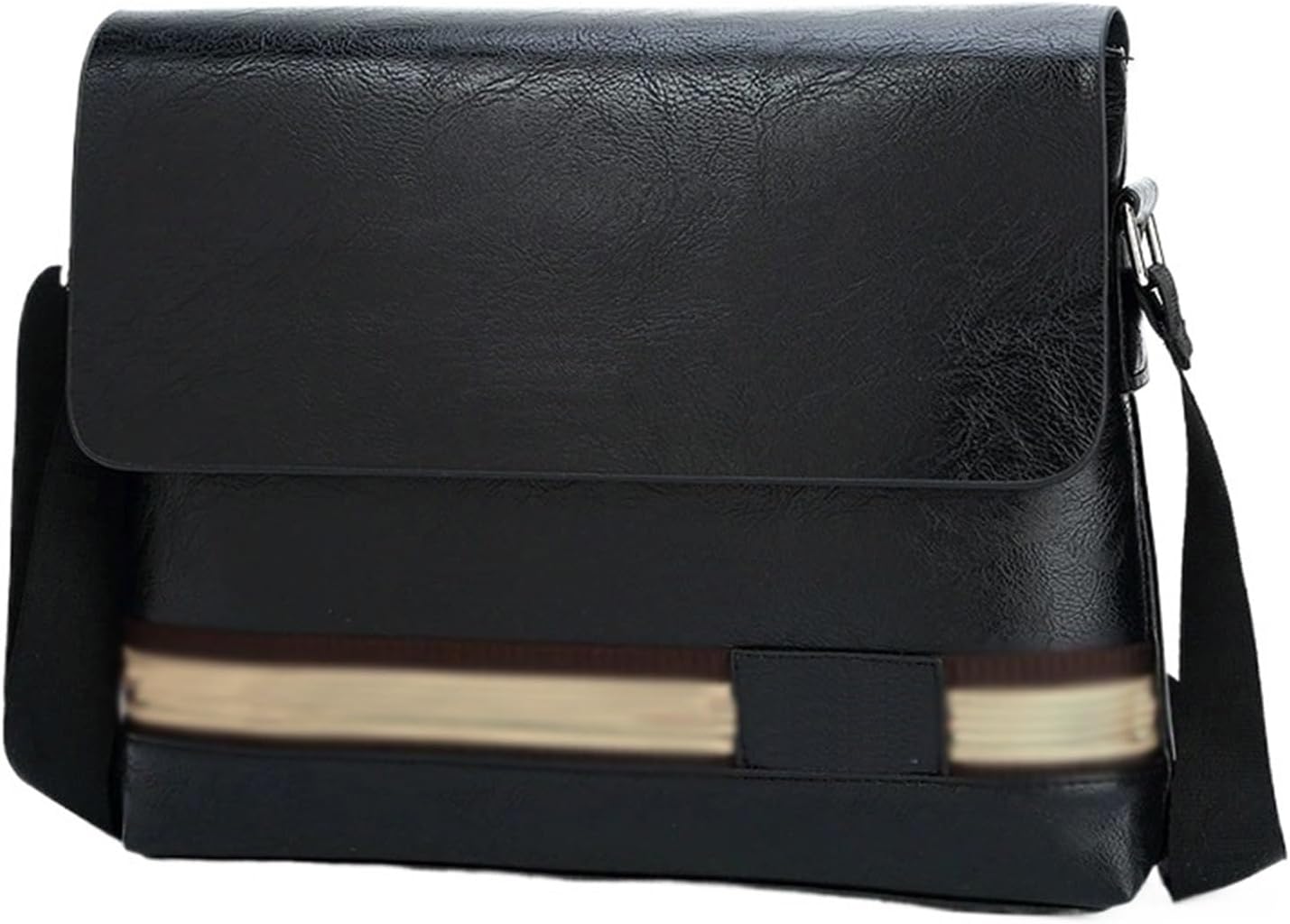 Briefcase PU Leather Color Stripe Men's Briefcase Executive Shoulder Retro Messenger Bag