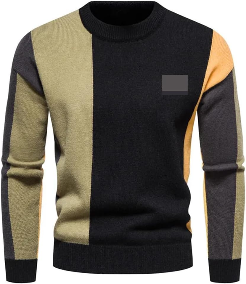 [Disimlarl] 秋のメンズセーターストライプ刺繍スリムメンズラウンドネックセーターカジュアルアンダーシャツ