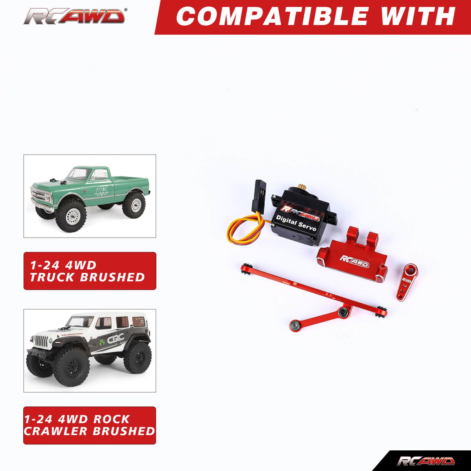 RCAWD SCX24 Upgrades RC Servo Seat & 12g Metal Servo & Steering Link Tie Rod & 15T Servo Arm Parts with 80% More Durable for AXIAL 1/24#AXI90081#AXI00001#AXI00002#AXI00005#AXI00006 Red
