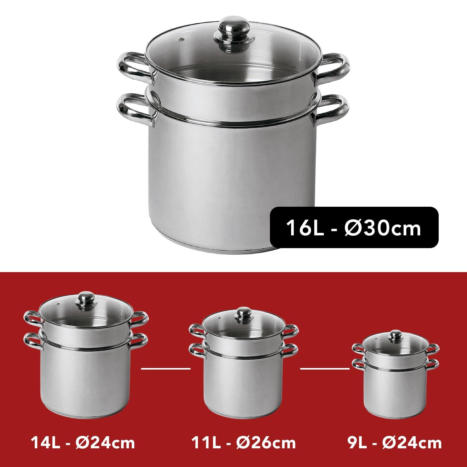 BAUMALU Combiné Traiteur Couscoussier Acier Inox Ø24cm 9L Triple Fond Diffuseur Induction