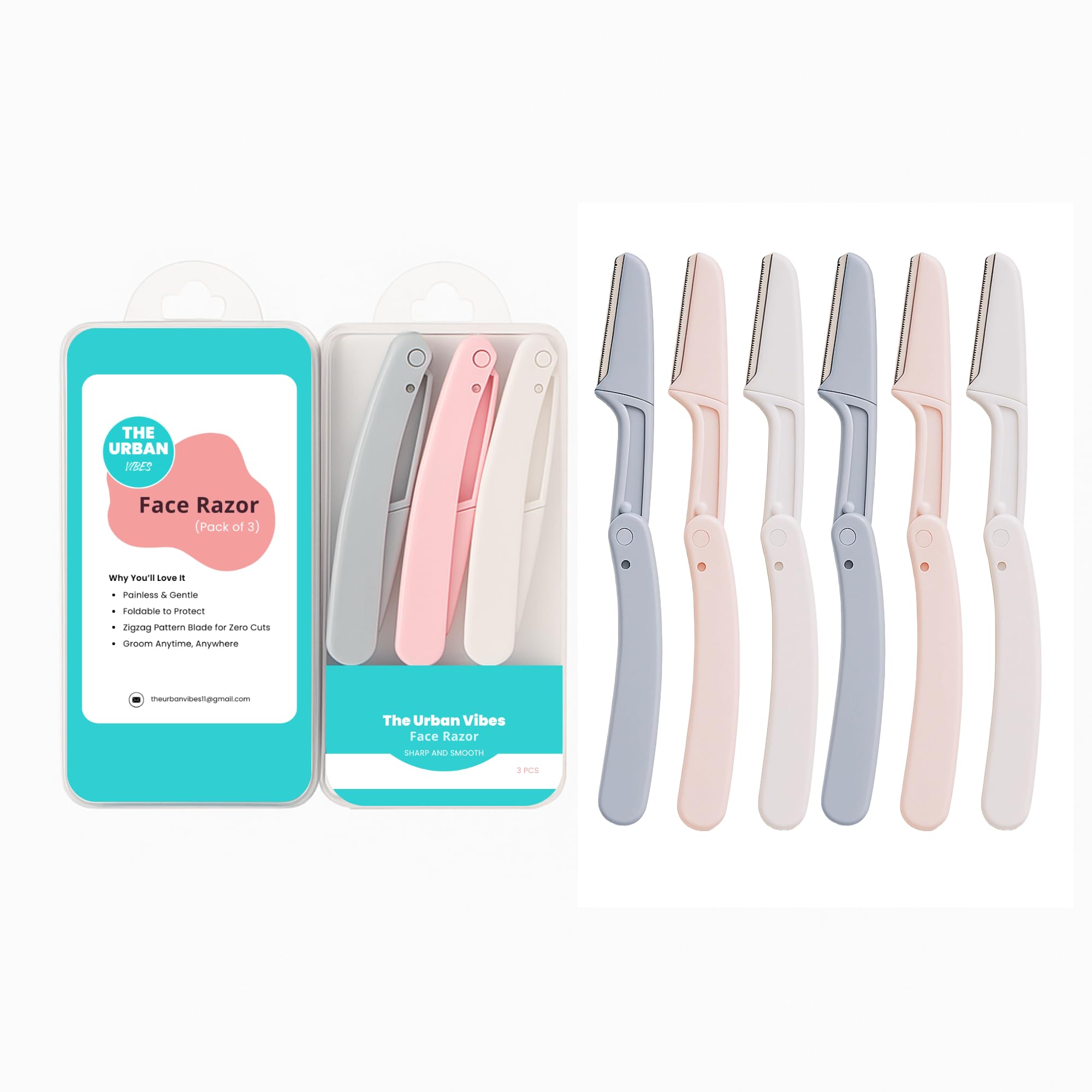 The Urban Vibes Face Razor for Woman | Foldable, Gentle & Safe Facial Hair Remover | For Eyebrows, Upper Lips, Forehead & Peach Fuzz | No Cuts, No Irritation (2 Packs 6 Razors)