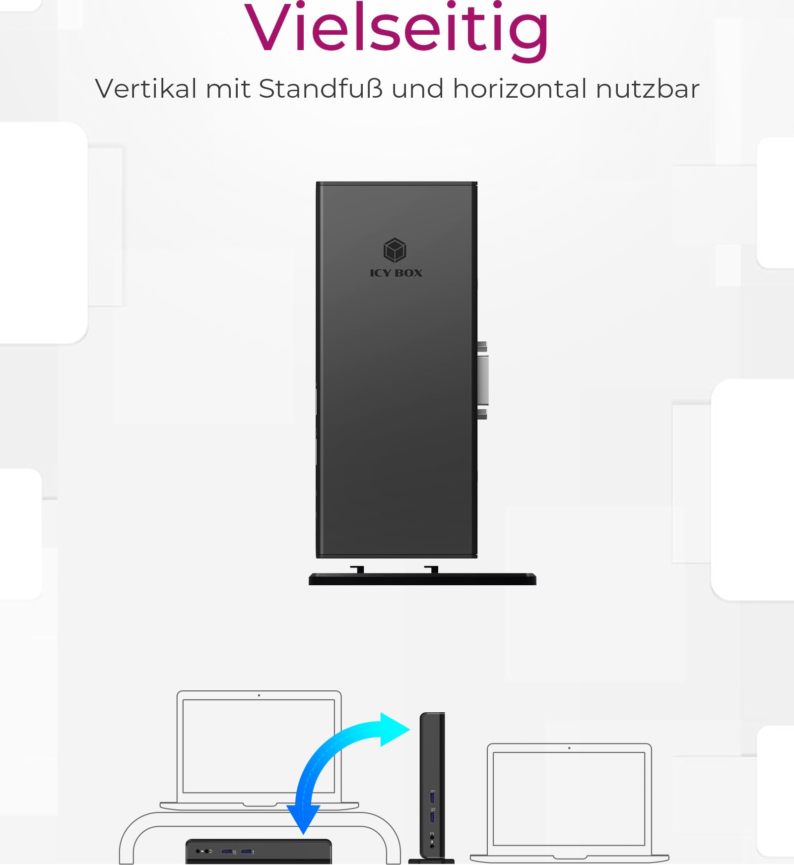 ICY BOX Laptop Docking Station (11-in-1) für 2 Monitore (1x HDMI und 1x DVI), 6x USB 3.0 HUB, Gigabit Ethernet, Audio, DisplayLink, IB-DK2241AC