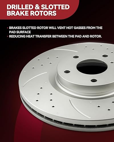 Miniatura 3 de AUTOSITY 31584+D1543 Upgrade Brake Kit, Front Drilled and Slotted Disc Brake Rotors and Ceramic Brake Pads Set for Elan-tr-a 2011-2016, Velo ster