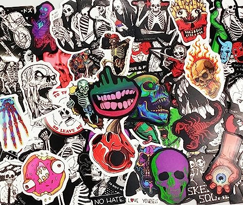 100 calcomanías de esqueleto de terror impermeables para personalizar botellas y coches 2