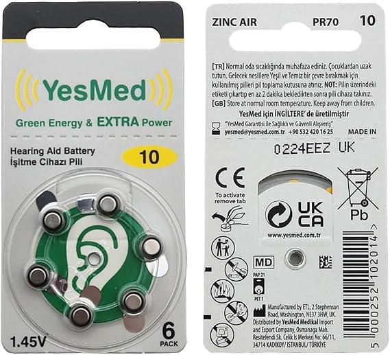 YesMed Extra Power 10 Numara İşitme Cihazı Pili (10 Paket x 6 Adet  60 Adet Pil) + HEDİYE YesMed WaxStop Filtre