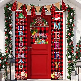 YAAVAAW Merry Christmas Banners Red Welcome Merry Christmas Porch Sign Outdoor Indoor Christmas Decorations Hanging Banner for Home Wall Door Winter Christmas Holiday Theme Party Xmas Welcome Banners