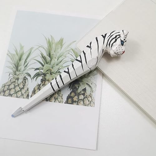 1 bolígrafo de gel tallado en madera hecho a mano con 3 repuestos tigre blanco creativo bolígrafo hecho a mano para la oficina divertido bolígrafo