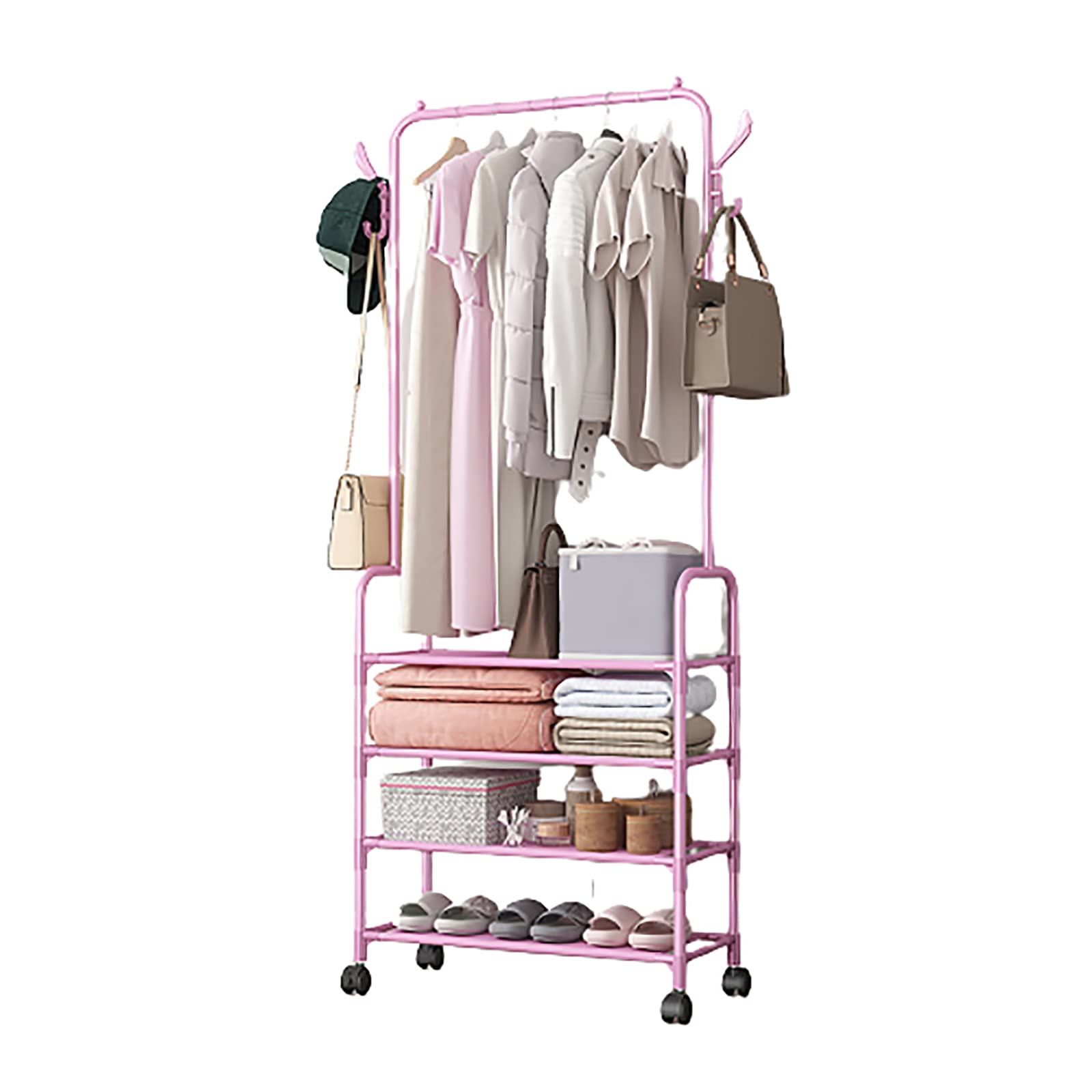 Portant à vêtements multifonction en métal noir avec étagère basse de rangement