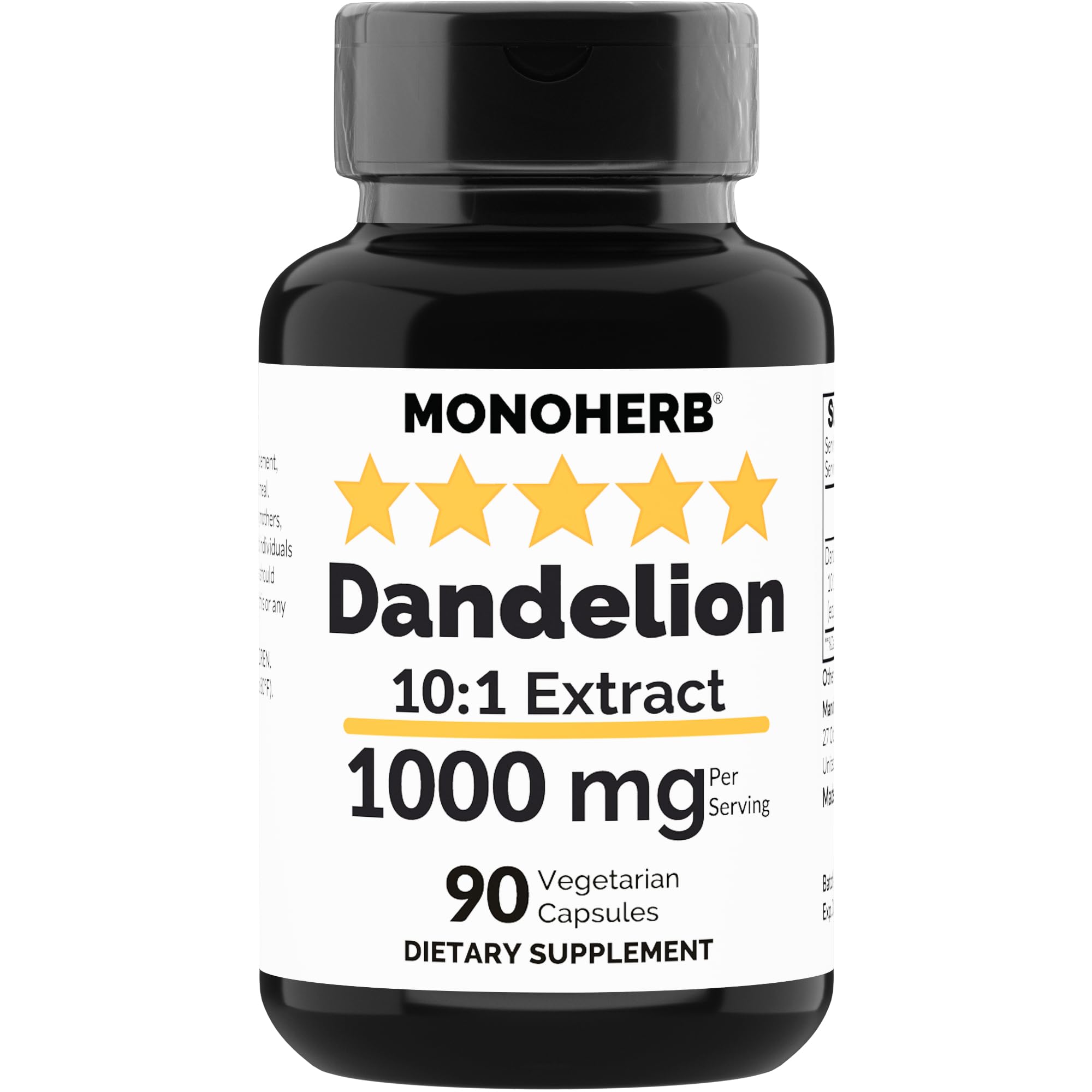 MONOHERB Dandelion 10:1 Extract - 1000 mg per Serving - Serving Size: 2 Capsules - 45 Servings per Bottle