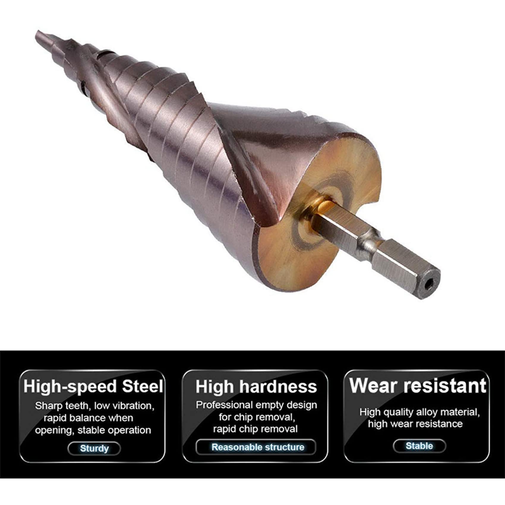 3X M35 HSS Co Step Punta Punta Punta Cobalto Cono Punte 4-32mm Legno Acciaio Metallo Foro Strumento Set Hex