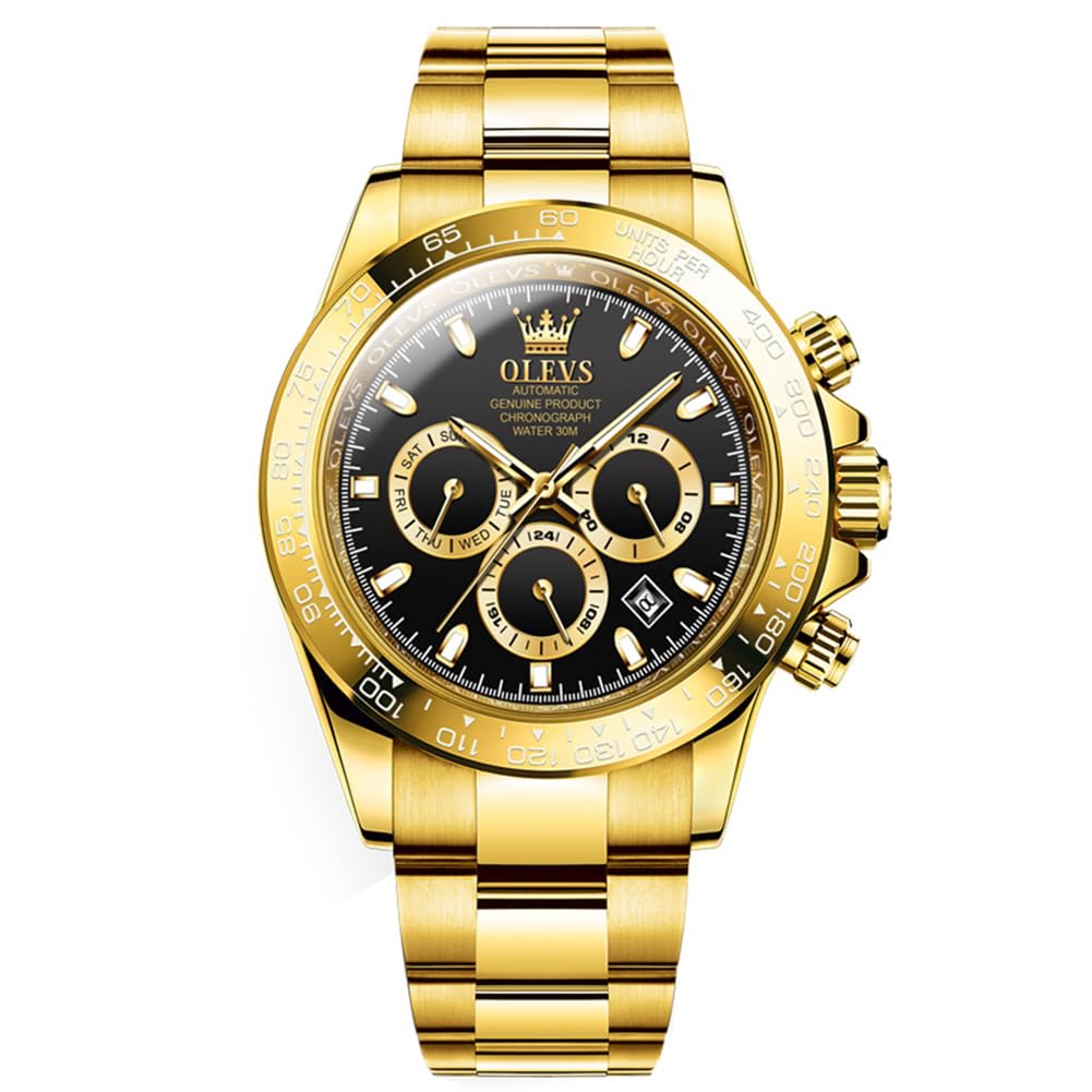 OLEVS Herrenuhren Automatik Mechanische Goldene Luxus Armbanduhr mit Tag Datum Wasserdicht Uhr