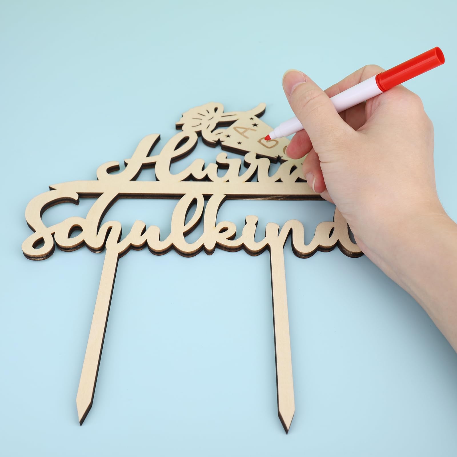 ENLACE Einschulungs-Cake-Topper Aus Holz – 3-teilig, Mit \"Endlich Schulkind\", Für Jungen & Mädchen