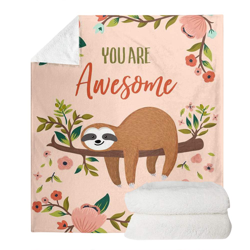 UOIMAG Women Gift Sloth Blanket You Are Awesome Sloth Fleece Throw Blankets for Sofa Couch Bed Car (90x120cm โ image 1