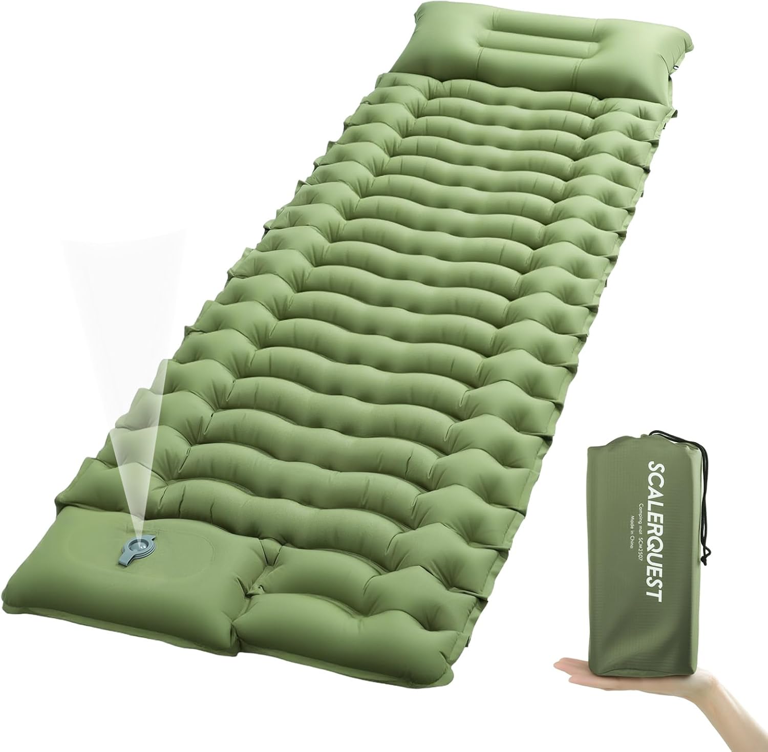 Camping Sleeping Pad Ultralight Inflatable Sleeping Pad with Pillow Built in Foot Pump Inflatable Sleeping Mat for Camping Backpacking Hiking Traveling Tent(Green)