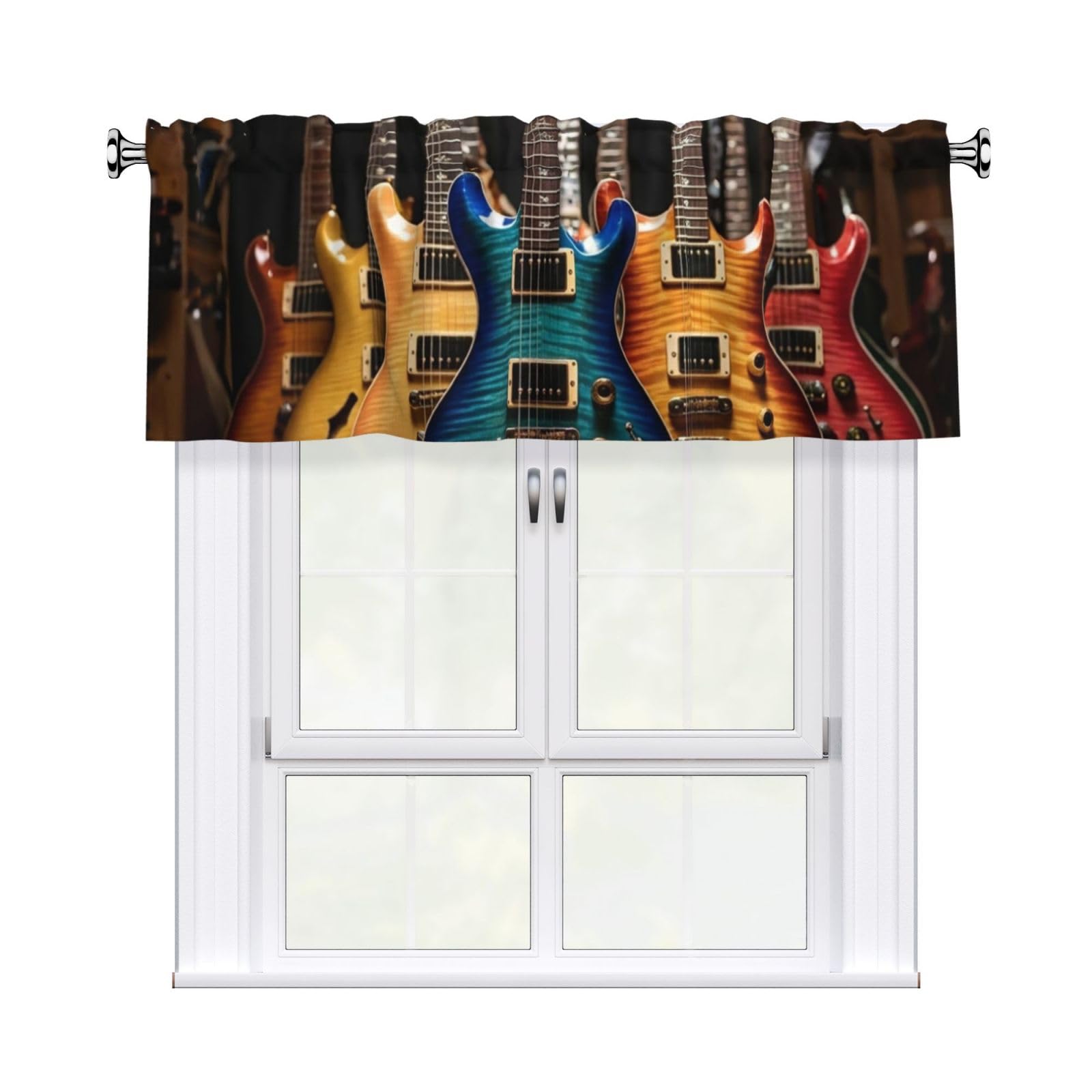 HJKJKKJ Window Valance 137x 46 CM Kitchen Curtains Guitars Valances for Windows Vintage Short Window Curtains Farmhouse Rod Pocket Decorative Curtain Valance for Bedroom Bathroom