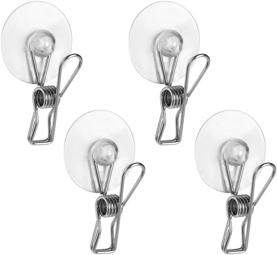 iDesign 22410 Basic Suction Cup Storage Clips, Stainless Steel Suction Clips Bathroom, Suction Cup Towel Holder, Polished, Set of 4, 3.9878x11.9887x21.8948 cm