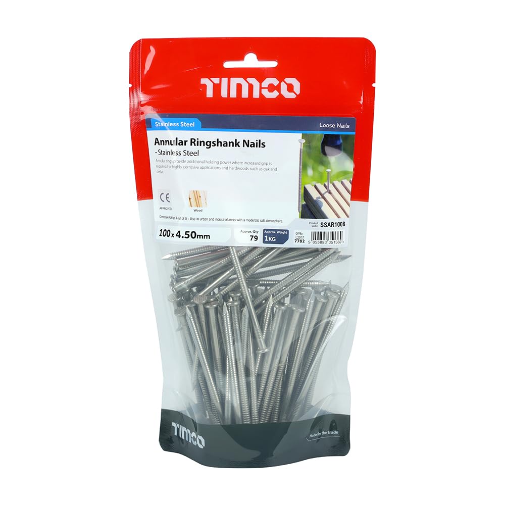 Timco - Annular Ringshank Nails - Stainless Steel (Size 100 X 4.50-1 Kilograms)