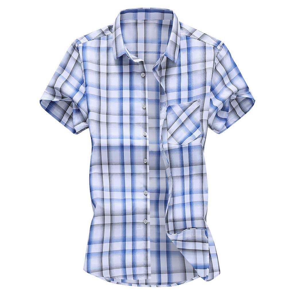 SANFASHION 2020 Newest Summer Men Short Sleeve Shirts Top Printed Plaid Slim Fit Casual Lightweight Breathable Comfy Soft Best Gifts for Lovers