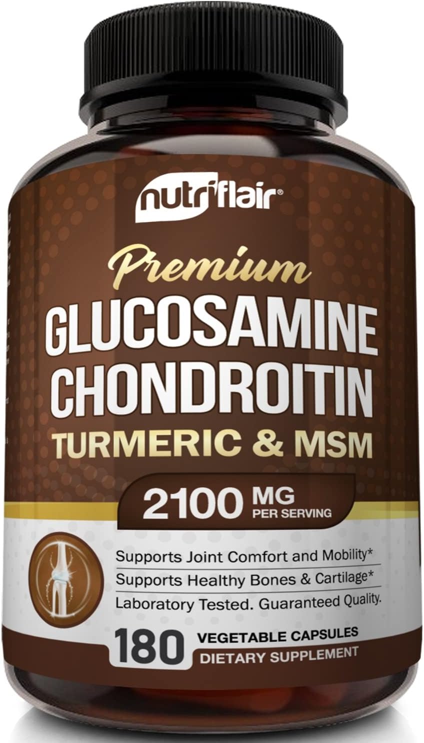 NutriFlair Glucosamine Chondroitin Turmeric MSM Boswellia - Supplement - Natural & Non-GMO - Antioxidant Pills - for Back, Knees, Hands, Joints, Cartilage