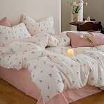 Couvercle Floral Taille Twin, Fleurs Florales Rose Blanc Couleur de lit avec fermeture à glissière,Couvernement de confort en microfibre douce et 1 Oreiller