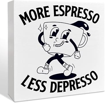 Farmhouse Coffee Wooden Box Sign, More Espresso Less Depresso, Kitchen Dining Room Home Decor, Funny Office Coffee Bar Corner Shop Cafe Decoration