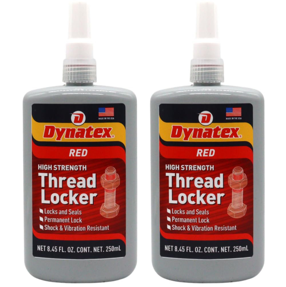 Dynatex Red High Strength Threadlocker 8.45 oz Bottle - Permanent Lock, Anaerobic, Large Fasteners, Vibration & Solvent Resistant (2-Pack)