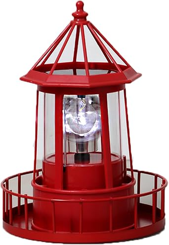 LED Solar Powered Lighthouse, 360 Degree Rotating Lighthouse Lamp, IP66 Waterproof LED Solar Lights Towers Statue for Outdoor Garden Pathway PatioRed