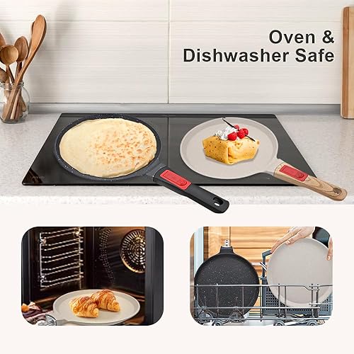 Miniatura 5 de RANXINGST Sartén antiadherente para crepas con mango desmontable, sartén para tortilla Dosa Tawa de aluminio fundido de 8 pulgadas, compatible con