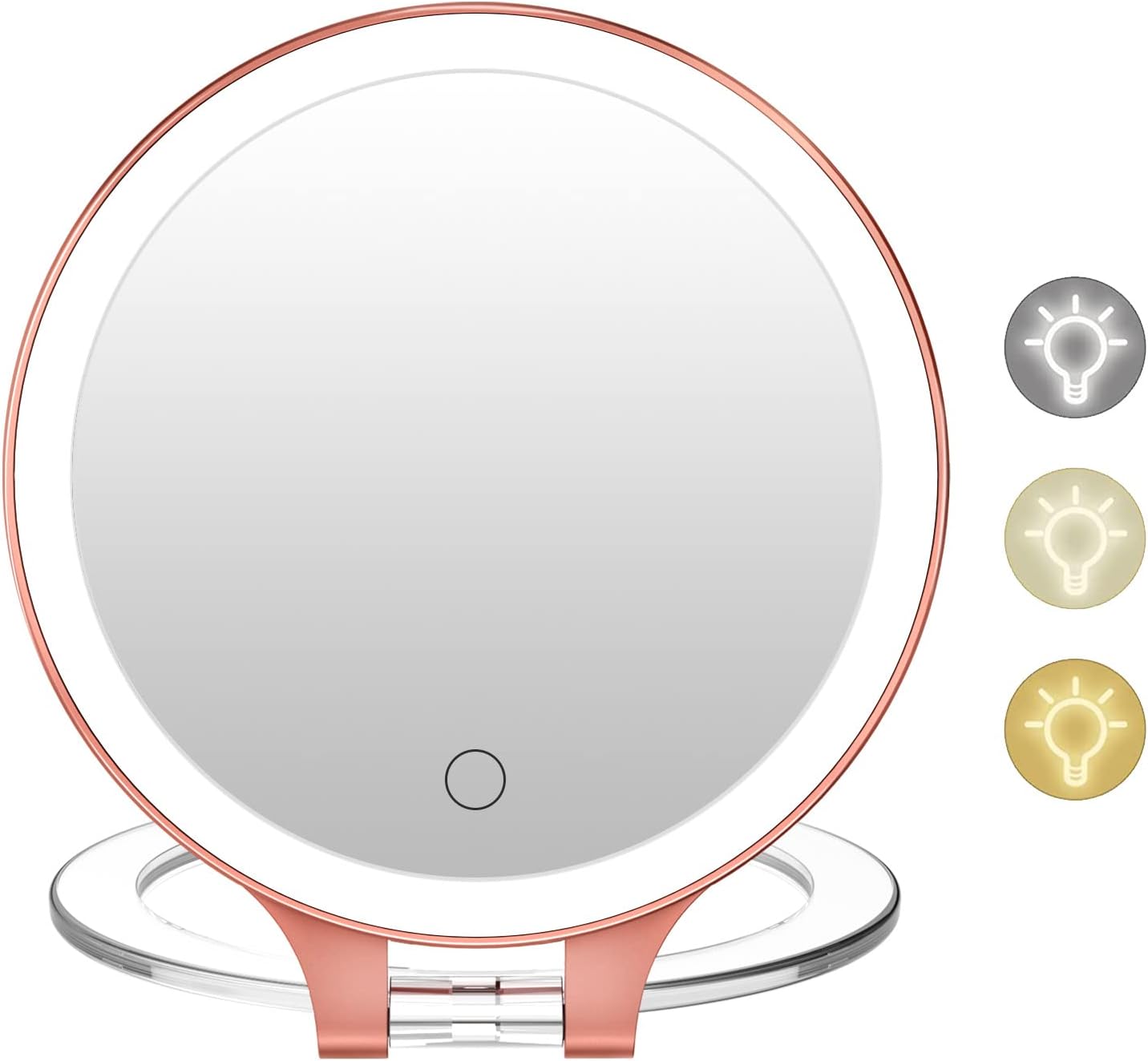 FASCINATE Magnifying Mirror 10X 1X Double Sided Magnification, Makeup Vanity Mirror Rechargeable Lighted with 3 Color Setting Adjustable Rotation LED Vanity Desk