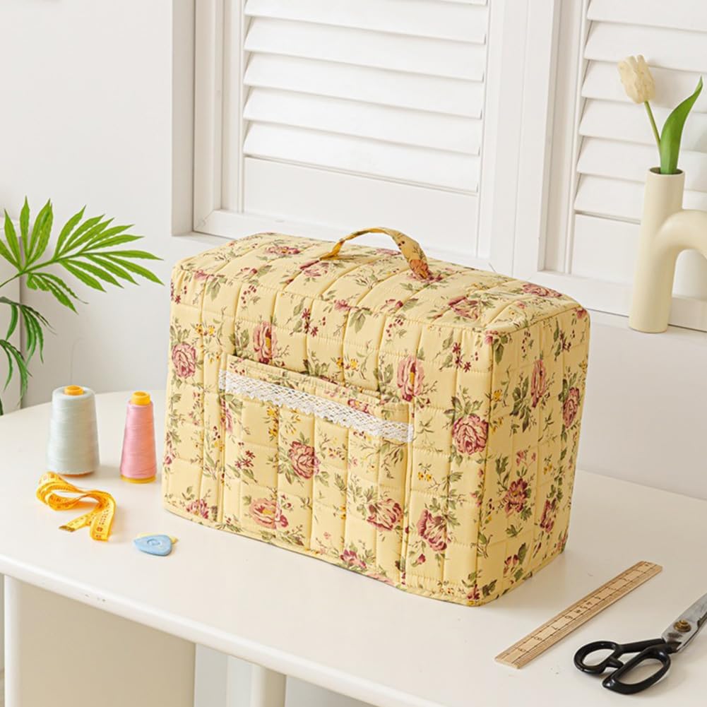 Floral Quilted Boho Sewing Machine Dust Cover with Storage Pocket, Padded Protective Sewing Machine Case, Craft Room Sewing Supply Organizer, Sewing Machine Accessories Dust Cover (g)