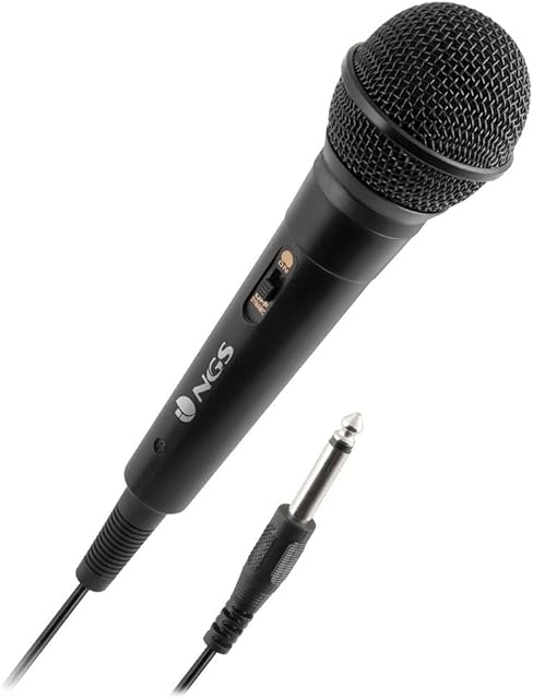 NGS SINGER FIRE - Dynamique Voice Microfone, Wired Microphone with 3-meter-long Wire, 6,3mm Jack Connexion and On/Off Button