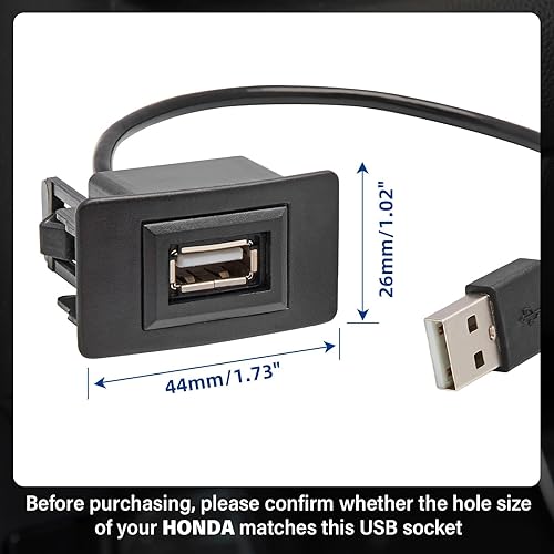 Miniatura 2 de Anina Cargador de coche con puerto USB para Honda, adaptador de enchufe de alimentación USB macho a hembra, cable de extensión de montaje empotrado