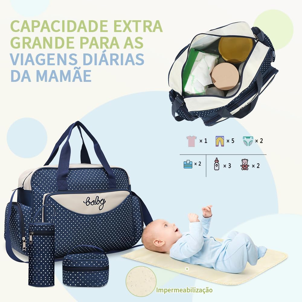Max 46x14x30cm, Azul Escuro, Conjunto de 5 peças, Azul, Bolsa Multifuncional para Mães, Bolsa de Viagem para Mães, com Protetor Contra Umidade, Bolsa para Lanches Max 46x14x30cm, Azul Escuro, Conjunto de 5 peças, Azul, Bolsa Multifuncional para Mães, Bolsa de Viagem para Mães, com Protetor Contra Umidade, Bolsa para Lanches