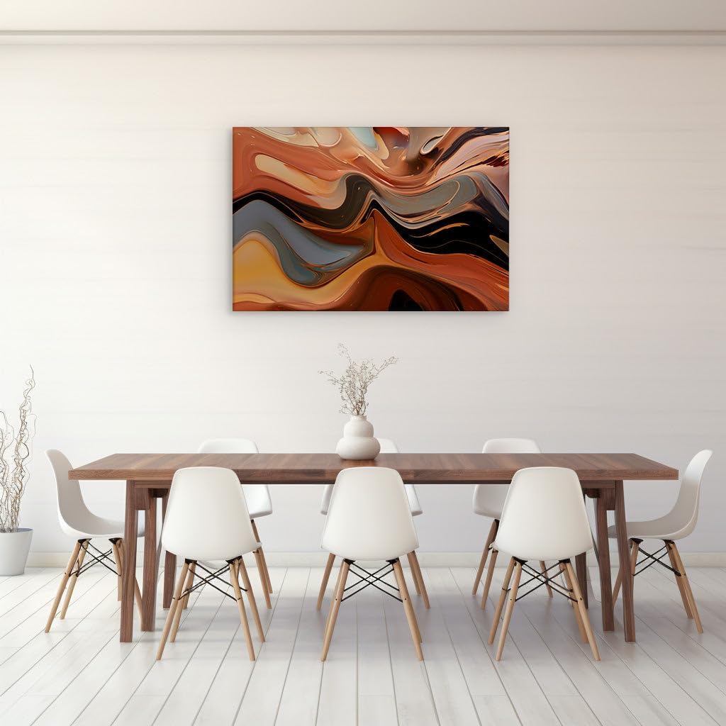 Canvas for Living room. Fluid Dreams in Coffee and Shadow: Unlocking the Abstract Metallica, 27 x 18 inch Canvas Wall Art - Contemporary Masterpieces - Modern Home Decor