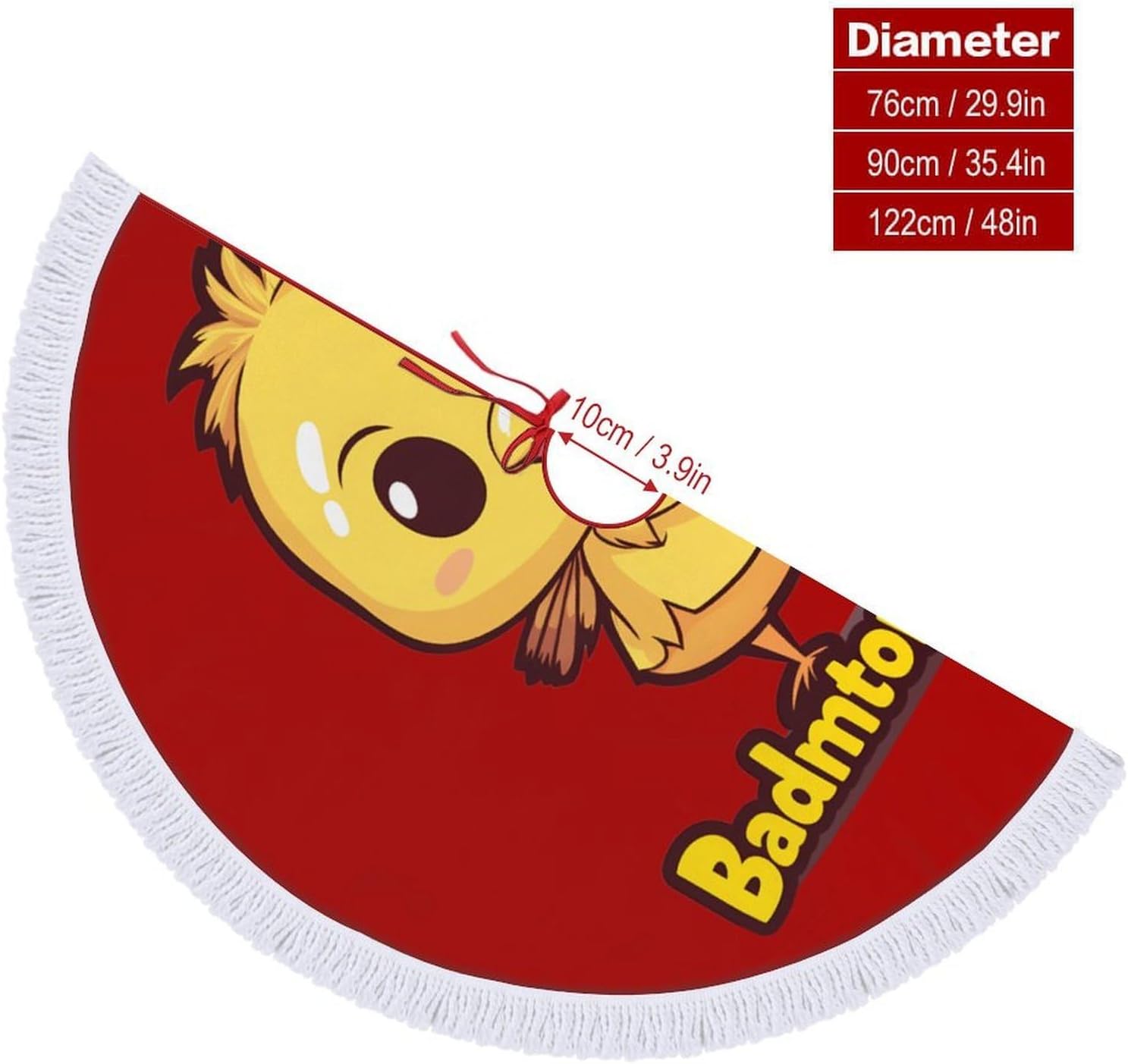 Badminton Chick Chicken Birdie Christmas Tree Skirt Round Xmas Tree Mat Ornaments Tree Skirts with Tassels for Holiday Party