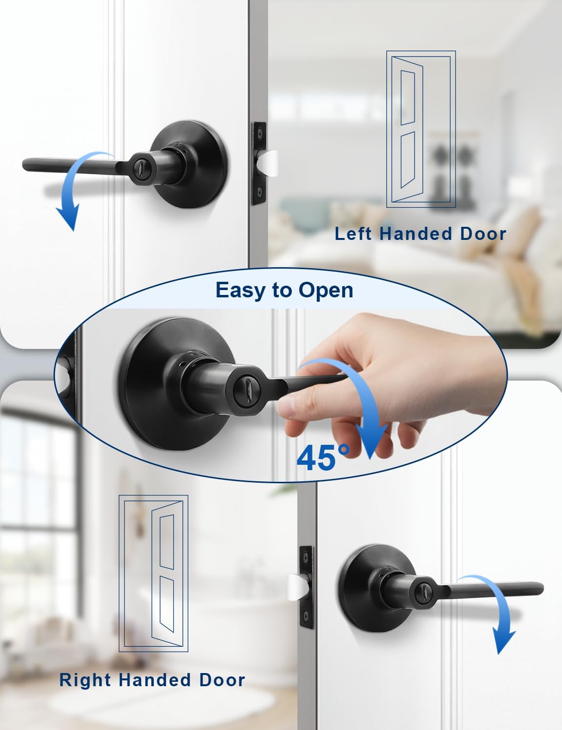 Mengico 10 Pack Privacy Door Handle, Matte Black Interior Door Knobs for Bed & Bath, Modern Keyless Door Lever Lock Reversible for Right & Left Sided