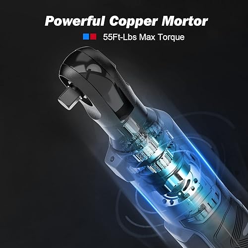 Miniatura 3 de Prostormer Juego de llaves de trinquete eléctricas inalámbricas de 55 pies, kit de trinquete de potencia máxima de 12 V de 3/8 pulgadas con 2