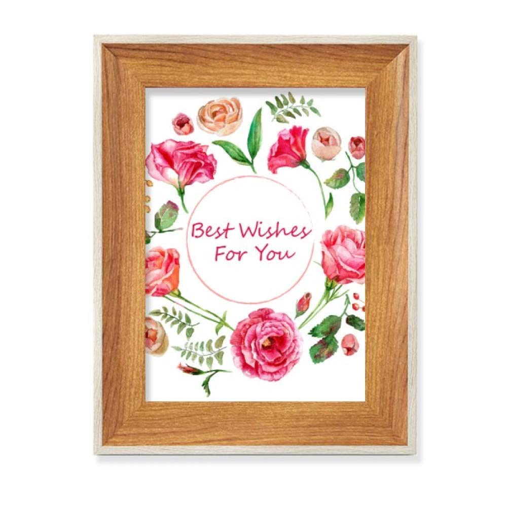 Peinture Fleurs Roses Rouges Cadre de Photo en Bois de Bureau Affichage Tableau d'Art Noble