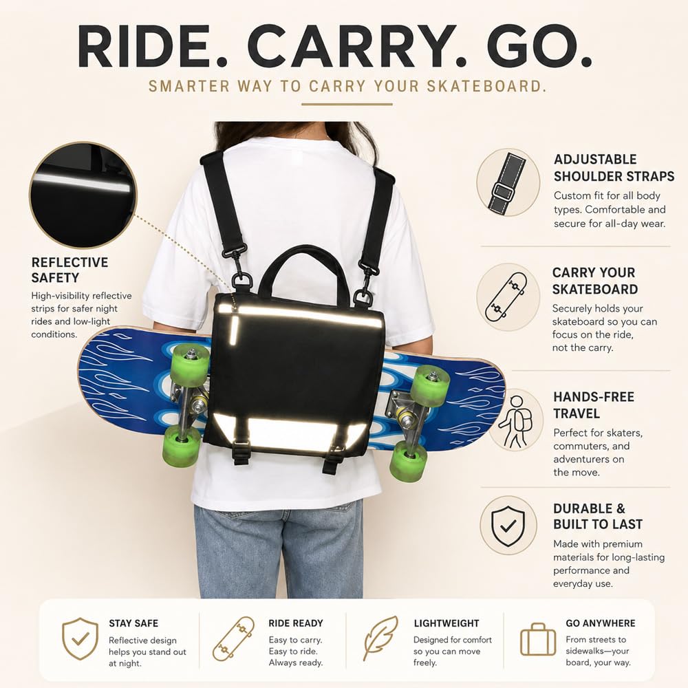 Zaino da Skateboard per NKX Tahiti 30″ Surfskate, Tracolla Regolabile, trasportino Pieghevole, Borsa da Viaggio