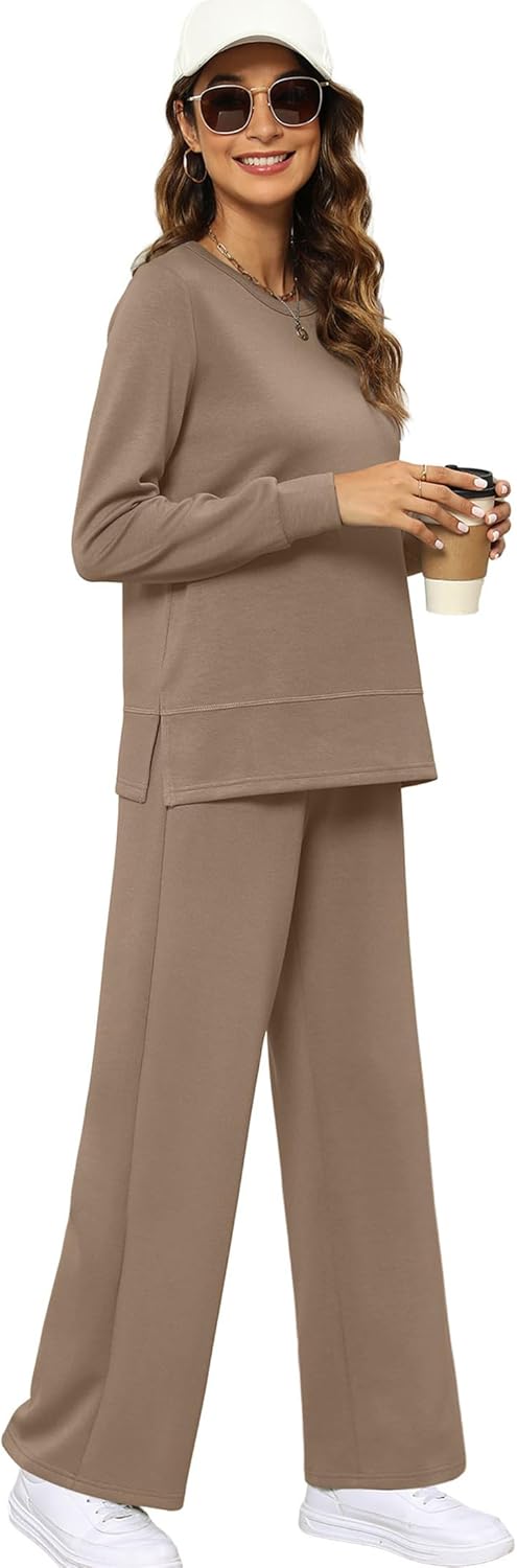 XIEERDUO Women's 2 Piece Lounge Sets Side Slit Outfits Wide Leg Tracksuit Comfy Loungewear Fashion Sweatsuit S-3XL - Image 2