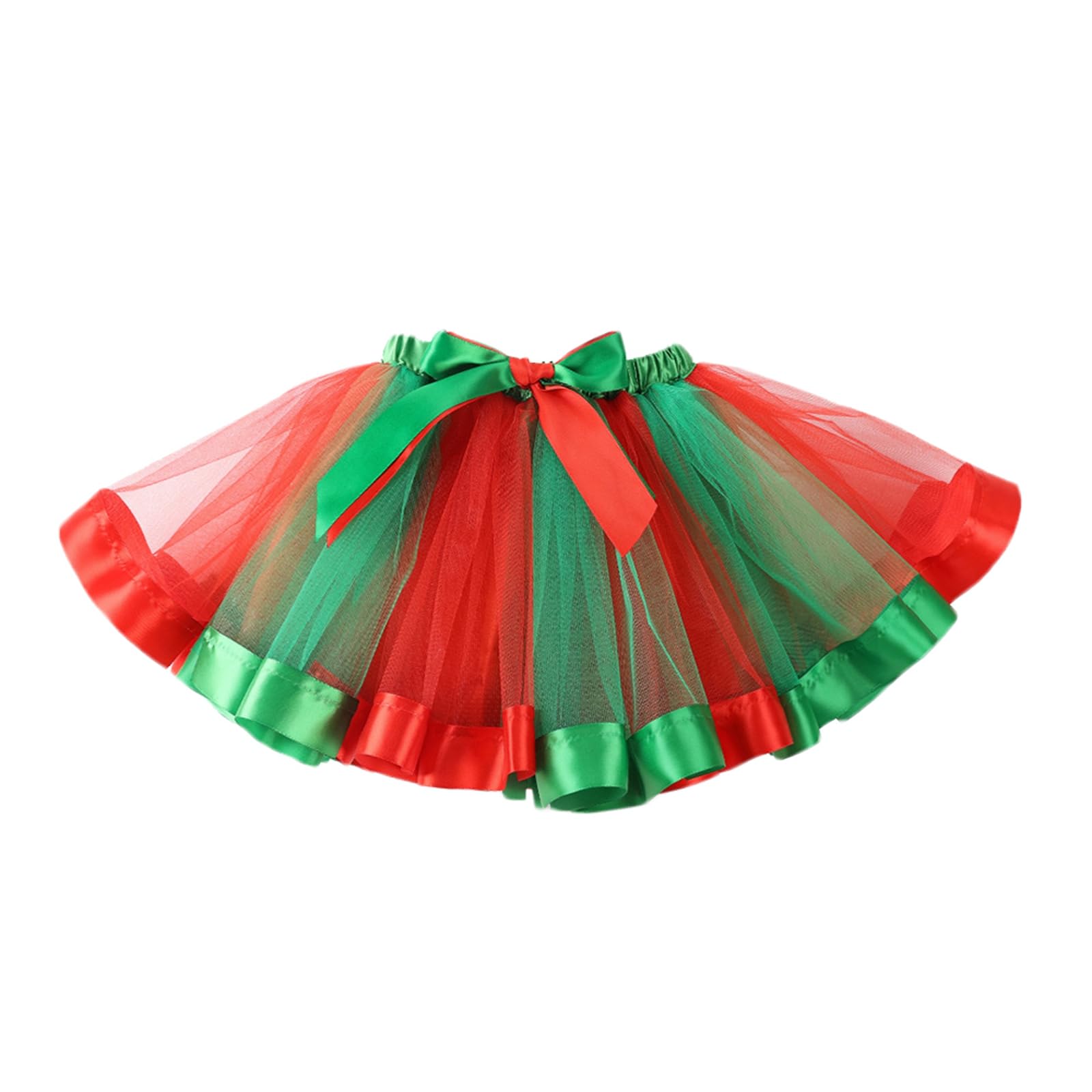 Baby Girls Christmas Tutu Skirts Layered Ballet Tulle Skirt Prinecess Skirts with Headband for Christmas Party (Red Green Without Headband, 5-7T)