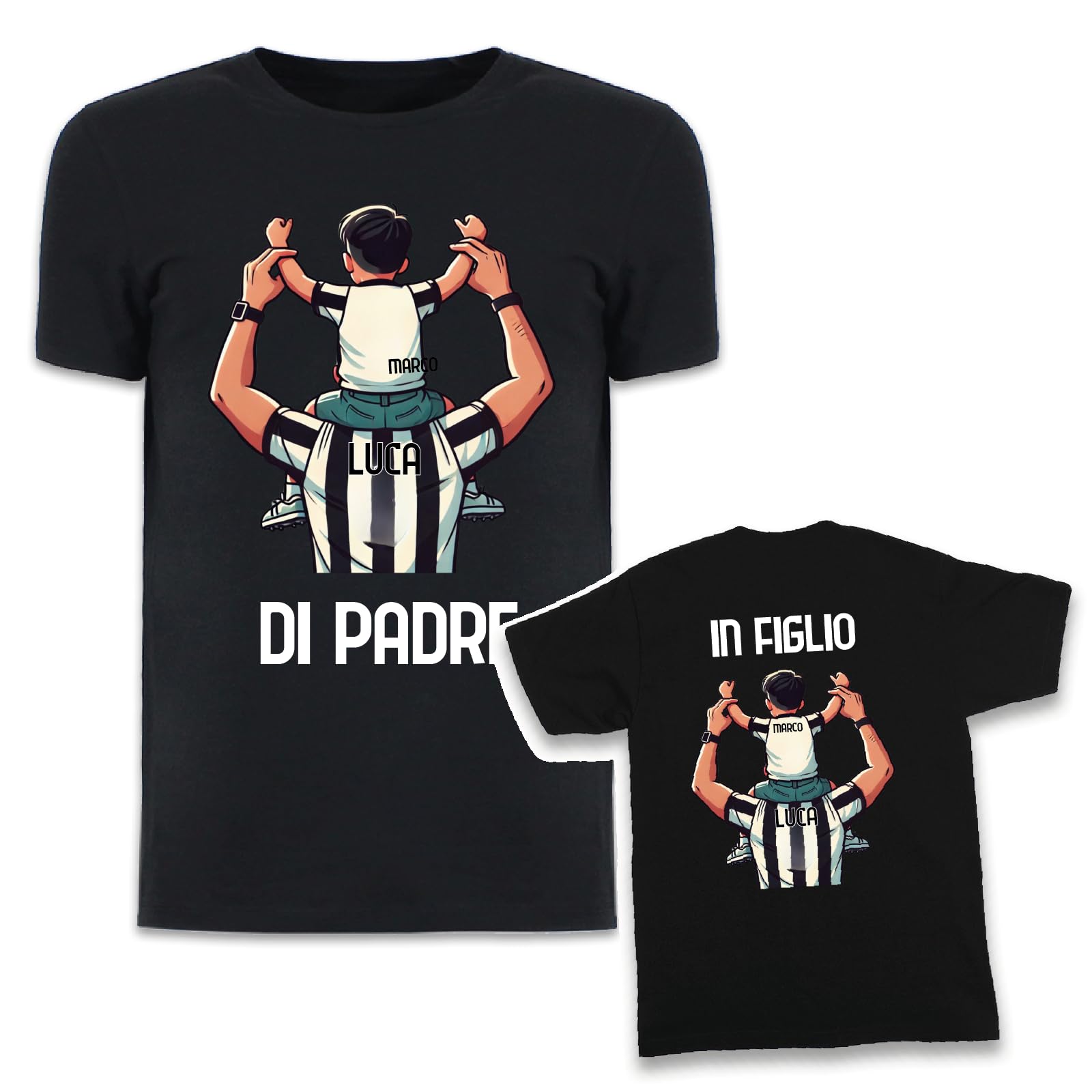 D&Vlab Coppia di T-Shirt Maglie Magliette di Padre in Figlio Idea Regalo per Il papà Squadre Tifosi Bianco Neri
