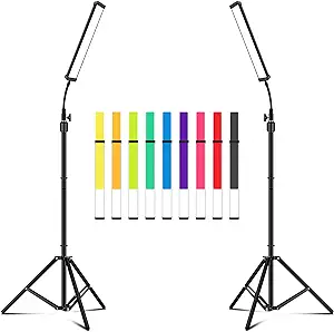 Led Video Lighting Kit with Wand Stick - Photography Studio Light ,Adjustable Tripod Stand,Vallkay 9 Color Filters 5600K Dimmable Portable Stand for Live Streaming/Portrait Photo/ Vlog, Black (D4002)