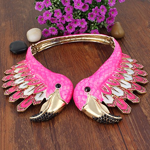 Ever Faith Animal Jewelry Pink Crystal Enamel Art Deco Style 2 Flamingo Statement Choker Necklace Gold-Tone #TOP2
