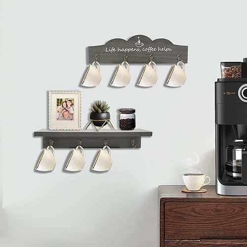 Miniatura 5 de Ismosm Soporte para tazas de café 2 piezas decoración de pared de cocina soporte para tazas de café con 8 ganchos resistentes estante para tazas