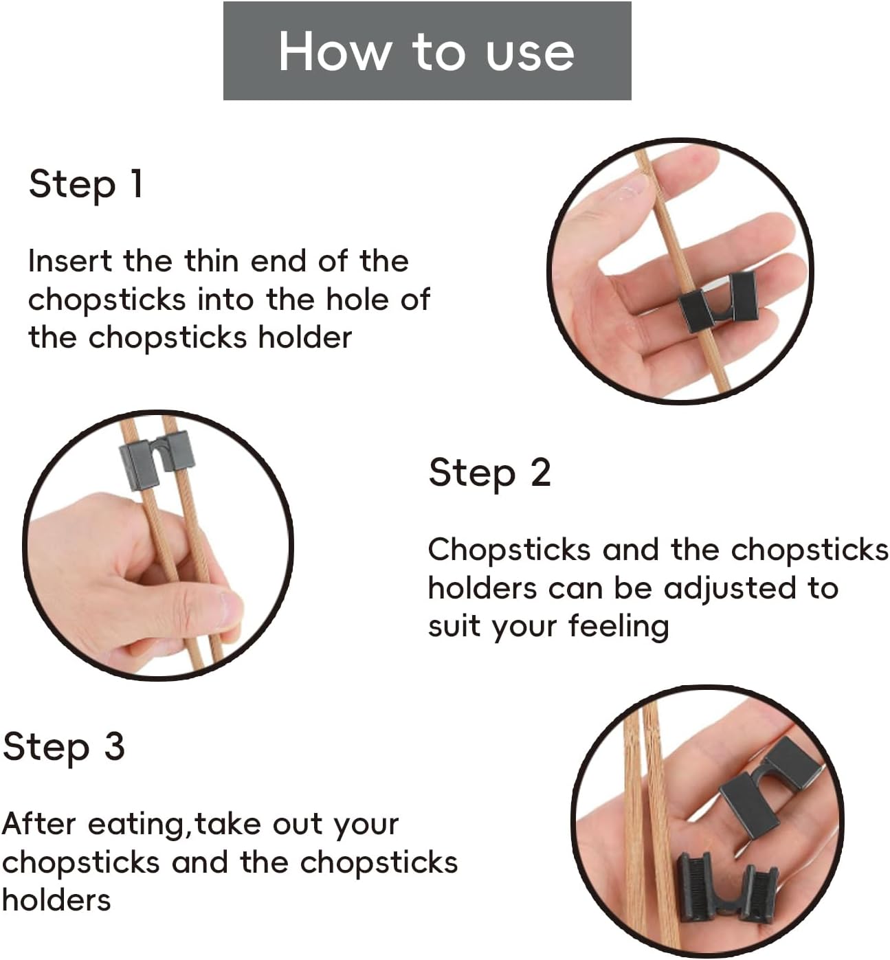 Black Reusable Chopstick Helper, 5 Pieces