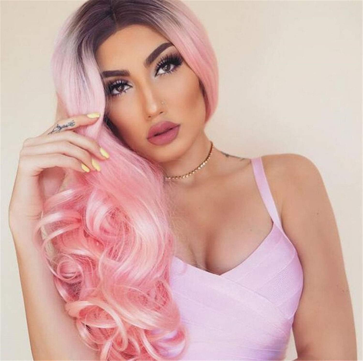 Rswsp23" Natural Full Wigs Hair Long Wavy Wig Synthetic Heat Resistant (Ombre Pink)