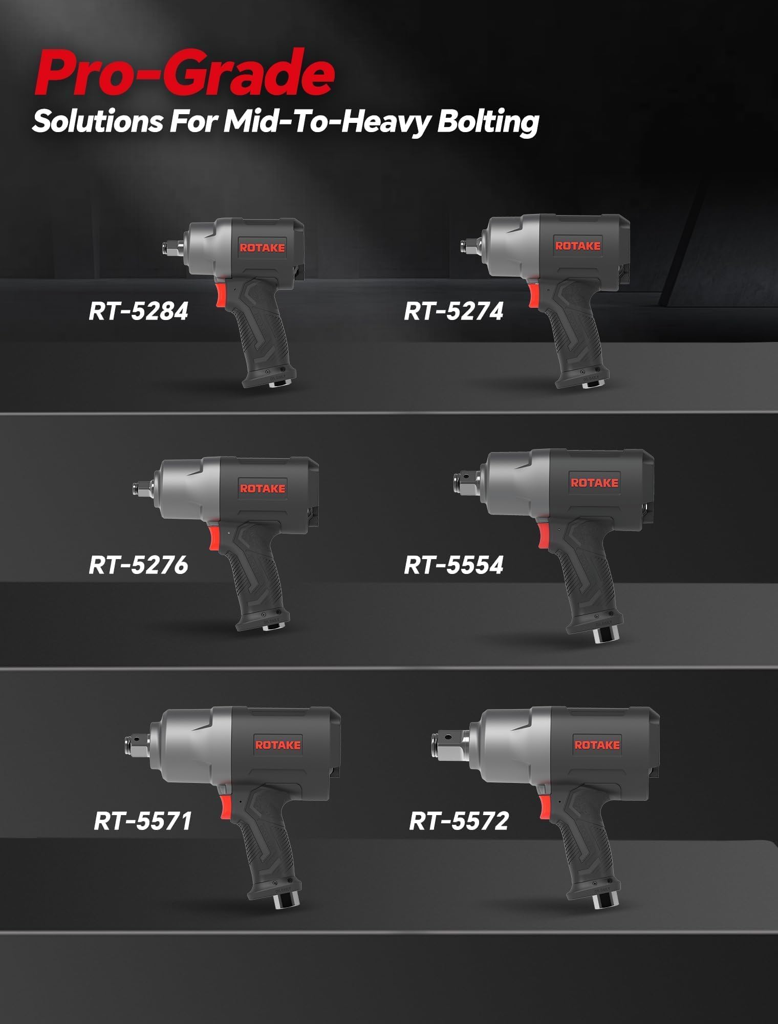 ROTAKE RT-5274 Chiave pneumatica da 1/2 pollici, pistola pneumatica a percussione da 1245 Ft-Lbs, strumento meccanico a doppio martello ad alta velocità da 8600 giri/min per riparazione auto e cambio