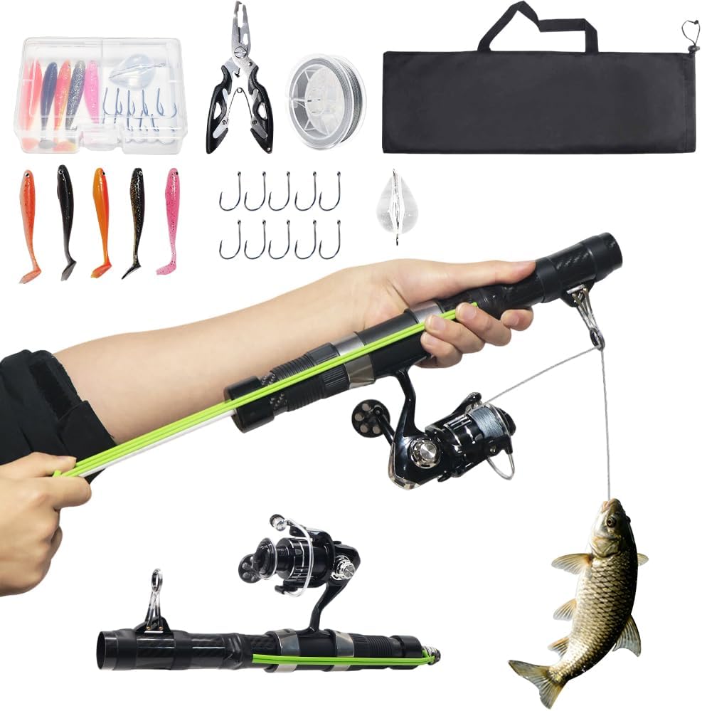SUFFUSE Fishing Catapult Rod, Portable Carbon Fiber Fishing Poles and Reels Combo for Projecting Lures, Compact Freshwater and Saltwater Fishing Gear for Anglers Traveling